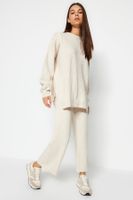 Trendyol Beige Wide Pattern Balloon Sleeve Knitwear Top-Top Set