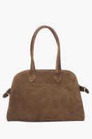 Estro: Ciemnobrązowa torebka damska typu kuferek z włoskiego weluru naturalnego Premium