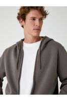 Koton Pocket Detailed Raised Zippered Cotton Basic Hooded Sweatshirt