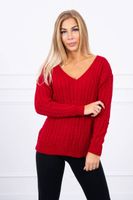 Knitted sweater with V-neck in red color