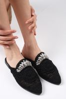 Mio Gusto Lisette Black Color Stone Buckle Women's Handmade Knitted Flat Slippers