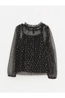 LC Waikiki Girls' High Neck Polka Dot Long Sleeve Blouse