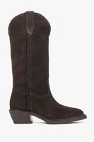 Estro: Ciemnobrązowe wysokie kowbojki damskie z włoskiego weluru naturalnego Premium
