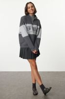 Trendyol Anthracite Basic Printed Thick Inside Fleece Knitted Sweatshirt