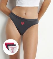 DIM LES POCKETS COTTON SLIP 3x - Women's Cotton Panties 3 pcs - Black - White - Red