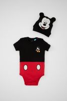 DEFACTO Baby Boy Newborn Disney Mickey & Minnie Envelope Collar Ribbed 2-Pack Short Sleeve Snap Bodysuit