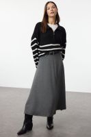 Trendyol Anthracite A Cut/Flare Cut Midi Brushed Flexible Knit Skirt