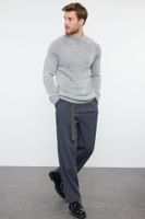 Trendyol Gray Slim Fit Slim Cut Half Turtleneck Raglan Sleeve Plain Basic Knitwear Sweater