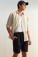 Trendyol Limited Edition Regular Fit Black Striped Linen Textured Shirt