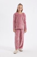 DEFACTO Girls Pajama Set Polar Fleece Long Sleeve Top Long Bottom