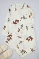 Trendyol Curve Ecru Tiger Pattern Shirt Collar Woven Pajama Set