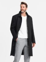 Ombre Men's long single-breasted coat with collar and undercoat - black