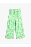 Koton Wide Leg Trousers Floral Elastic Waist Textured