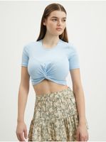 Light blue womens cropped T-shirt with knot Noisy May Twiggi - Women