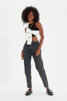 Trendyol Anthracite Pocket Részletes High Waist Mom Jeans