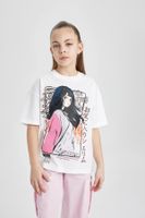 DEFACTO Girl Oversize Wide Pattern Crew Neck Printed Short Sleeve T-Shirt