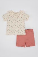 DEFACTO Baby Girl Floral Crinkle Fabric Short Sleeve Blouse Shorts 2-Piece Set