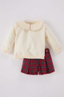 DEFACTO Baby Girl New Year Themed 2-Piece Set Large Collar Long Sleeve Top Plaid Shorts