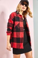 Bianco Lucci Women's Pocketed Cashmere Lumberjack Shirt