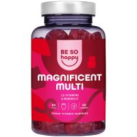 BeSoHappy Magnificent Multi Vitamin-Gummibärchen mit Vitaminen A, B6, B12, C, D, E, Biotin und mehr | Erdbeergeschmack | 60 Bonbons | Sensilab