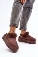 Women's platform slippers with fur brown Linaris