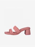 Pink leather heeled slippers Tamaris - Women's