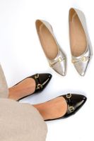 Soho Black Patent Leather-Gold Women's Ballerinas 19490