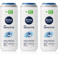 NIVEA MEN Sensitive żel pod prysznic dla mężczyzn wygodne opakowanie 3 x 500 ml
