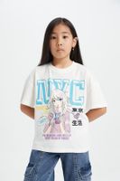 DEFACTO Girls Oversize Wide Fit Crew Neck Printed Short Sleeve T-Shirt