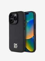 DKNY PU Leather Repeat Pattern Stack Logo MagSafe Zadní Kryt pro iPhone 16 Pro Black Etui za telefon ljubičasta