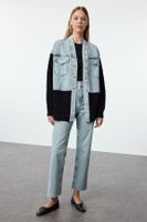 Trendyol Blue Black Knitwear Detailed Oversize Denim Jacket