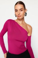 Trendyol Fuchsia Asymmetric Collar Long Sleeve Flexible Snaps Knitted Bodysuit