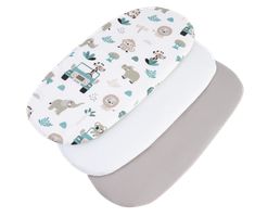 Medi Partners 3 – Pak – Fitted sheet for stroller – cotton – Mint Zoo – White – Gray
