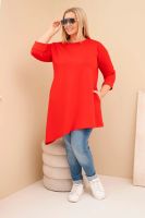 Kesi Włoski Plus Size women's dress made of viscose with a loose fit and long sleeves red