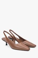 Estro: Brązowe skórzane czółenka damskie na niskim obcasie typu slingback