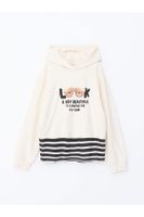 LC Waikiki Hooded Printed Long Sleeve Girls Crop Sweatshirt