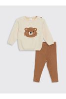 LC Waikiki Crew Neck Long Sleeve Printed Baby Girl Sweater and Pants 2-Piece Set