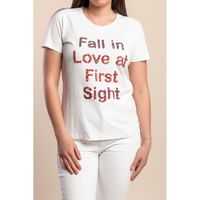 Baumwoll-T-Shirt Mit Aufschrift, Weiß