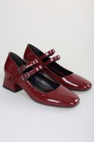 Shoeberry Women's Woody Burgundy Patent Leather Heeled Shoes