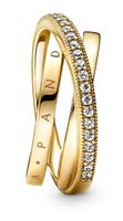 Pandora Pozlátený prepletený prsteň so zirkónmi Pavé Shine 169057C01 56 mm