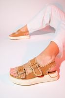 LuviShoes DOURO Tan Skin Genuine Leather Women's Sandals with Rope Knitted Detail