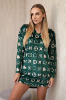 Velvet dress with decorative pattern green + beige