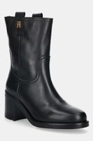 Kožené členkové topánky Tommy Hilfiger RIDING LTHR MID BOOT BLOCK HEEL