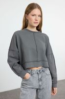 Trendyol Anthracite Washed Ribbed Relaxed/Comfortable Pattern Knitted Sweatshirt