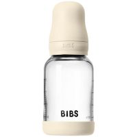 BIBS Baby Glass Bottle Silicone antikolična steklenička s silikonskim ustnikom Ivory 120 ml