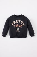 DEFACTO Baby Girl Crew Neck Printed Soft Fluffy Inner Sweatshirt