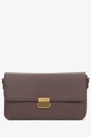 Estro: Ciemnobrązowa listonoszka damska ze skóry naturalnej ze złotymi okuciami
