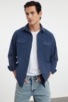 Trendyol Indigo Regular Fit Pocket Flannel Winter Lumberjack Jacket Shirt