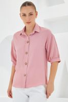 Bigdart Women's Pink Short Sleeve Oversize Linen Shirt 20240