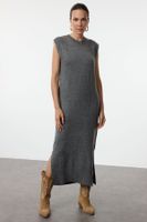 Trendyol Anthracite Maxi Knitwear Soft Texture Slit Detailed Vest Dress